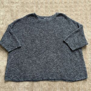 J. Jill Cable Knit Sweater Womens XL Blue Gray Short Sleeve Pullover Chunky Warm